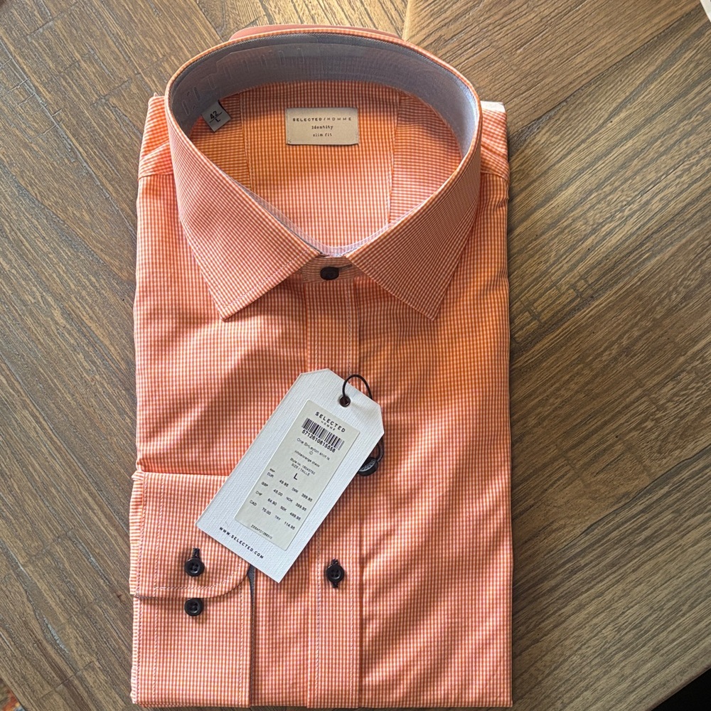 Men's Orange Checkered Dress Shirt